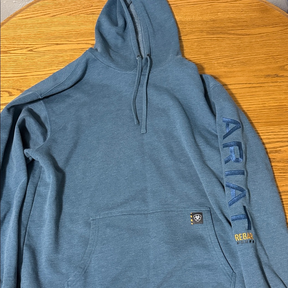Ariat Rebar Men's Teal Hoodie with Logo Sleeve